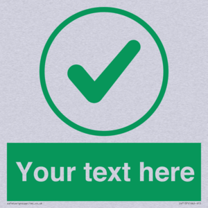 Custom green background, green tick in circle sign